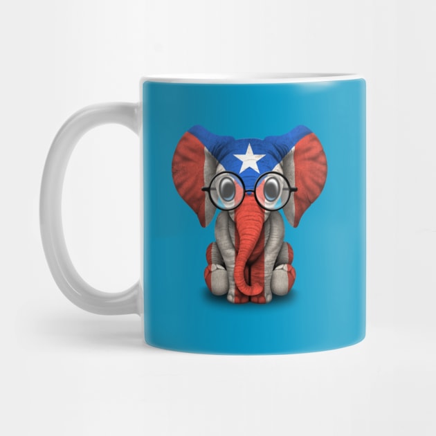 Baby Elephant with Glasses and Puerto Rican Flag by jeffbartels